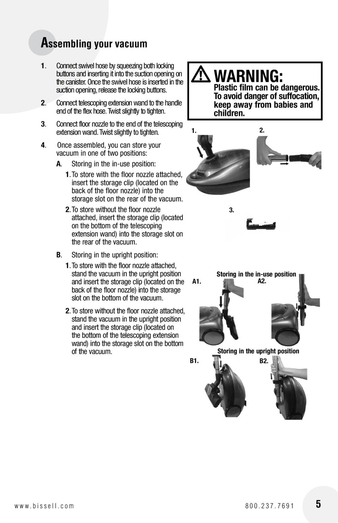 Bissell 66T6 warranty Assembling your vacuum, 165 