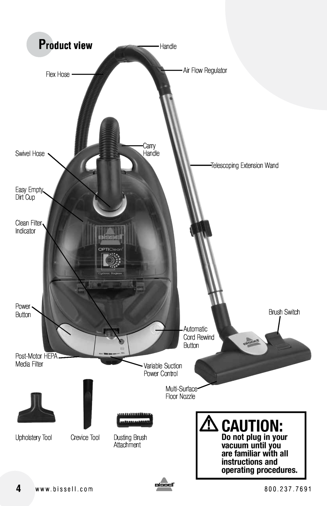 Bissell 66T6 Product view, Do not plug in your, vacuum until you, are familiar with all, instructions and, Multi-Surface 