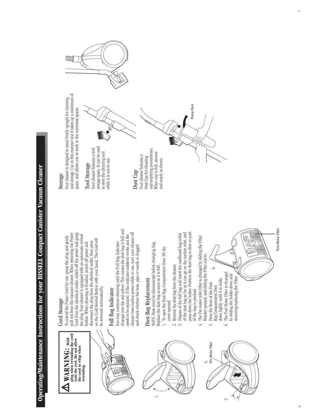 Bissell 6700-C warranty Dust Cup 