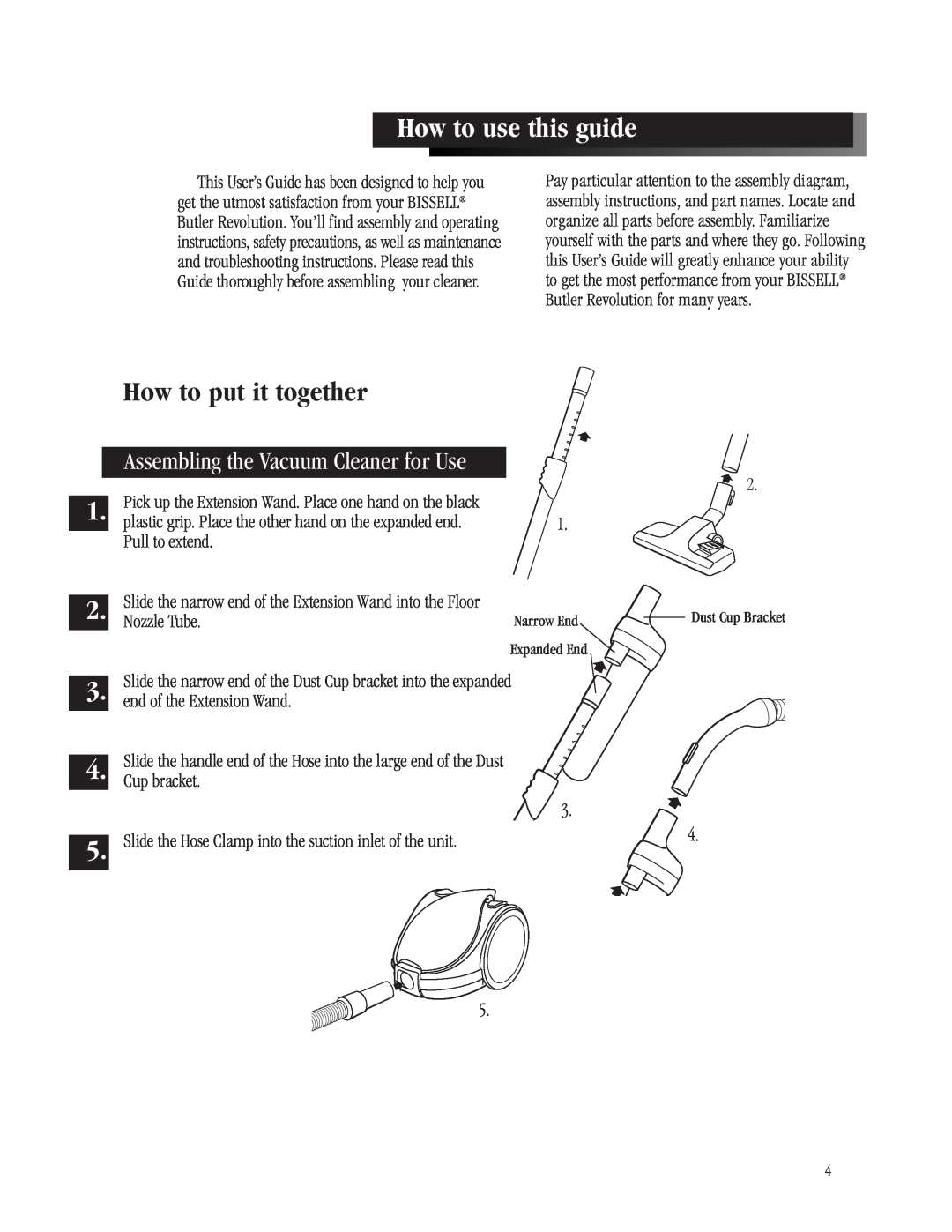 Bissell 6700-C How to use this guide, How to put it together, Assembling the Vacuum Cleaner for Use, Pull to extend 
