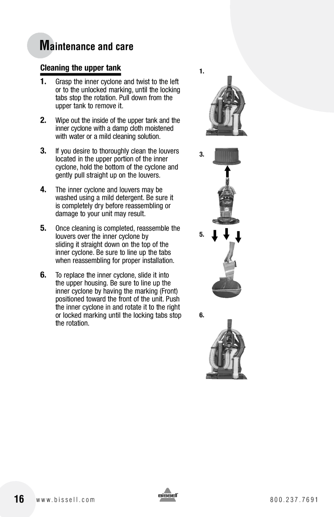 Bissell 6750, 3920 warranty Cleaning the upper tank 