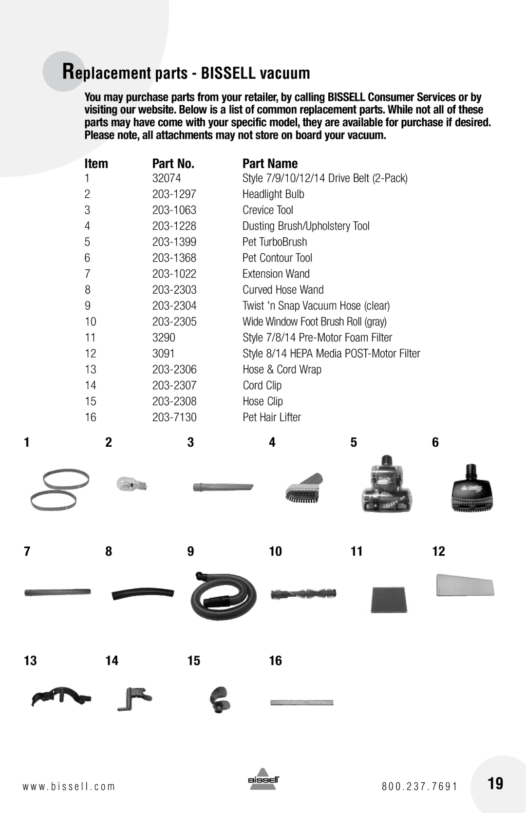 Bissell 3920, 6750 warranty Replacement parts Bissell vacuum, 196, Part Name 