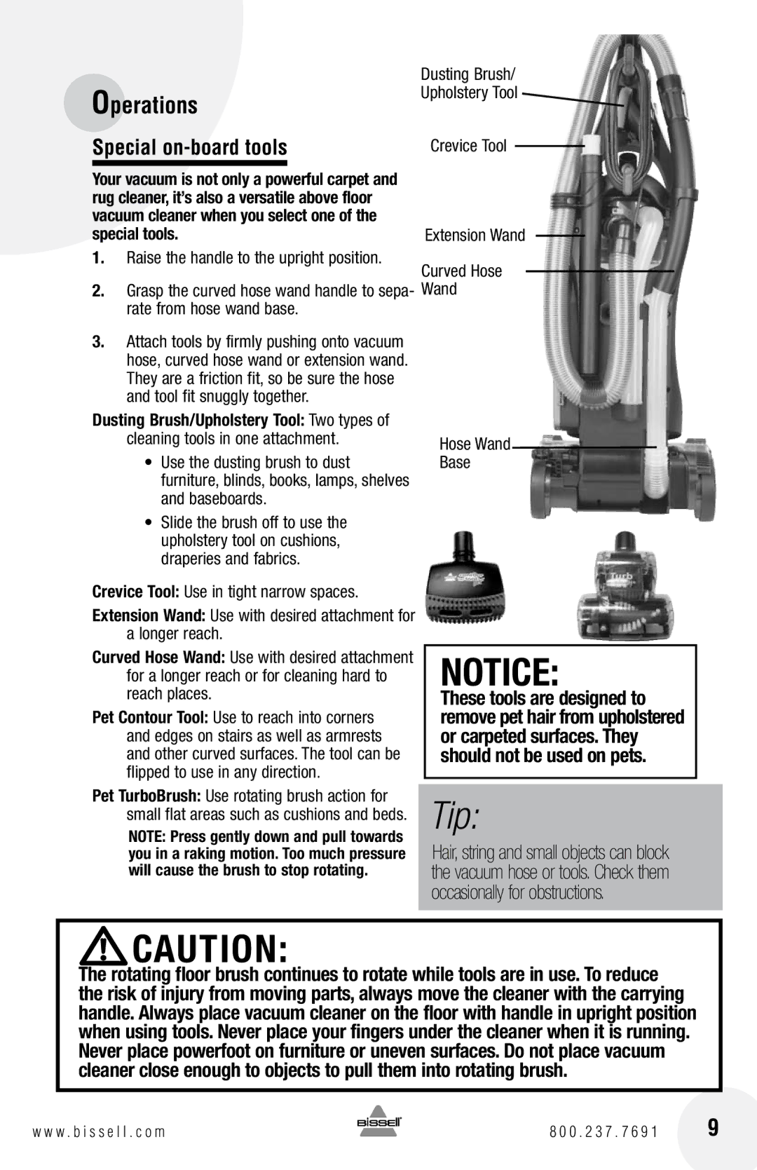 Bissell 3920, 6750 warranty Special on-board tools 