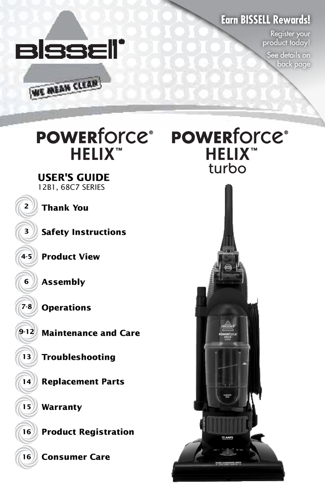 Bissell 12B1, 68C7 warranty Users Guide 