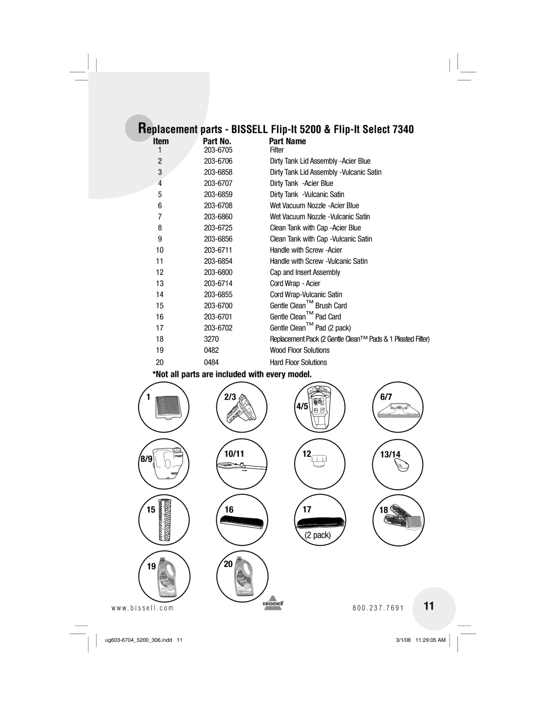 Bissell 7340 warranty Replacement parts Bissell Flip-It 5200 & Flip-It Select, Part Name, 10/11 13/14, 1920 