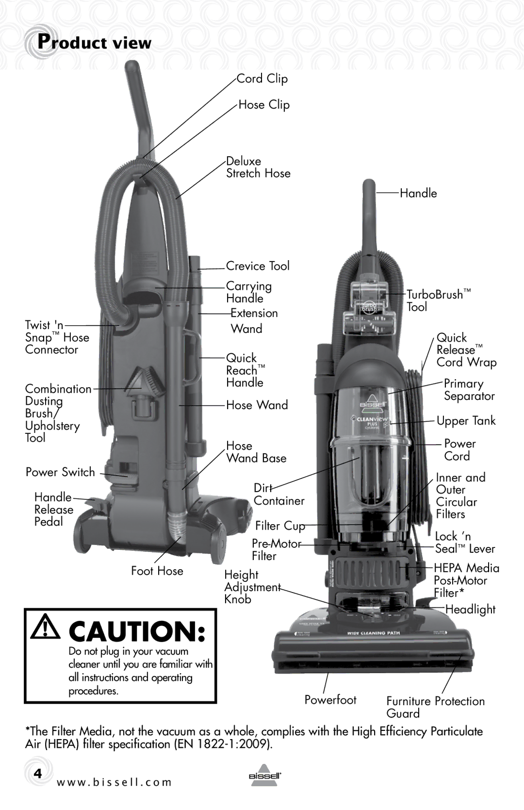 Bissell 74T5 warranty Product view, Hepa Media 