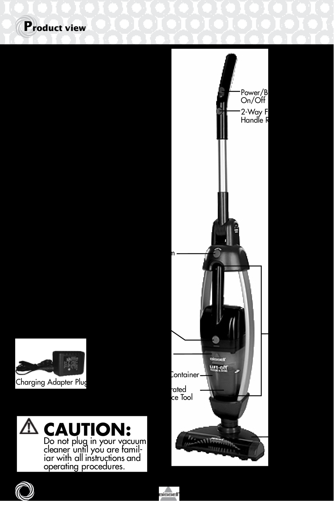 Bissell 53Y8 Product view, Hand Vacuum Release Dirt Cup Release Filter, Power/Brush roll On/Off, Detachable Hand Vacuum 