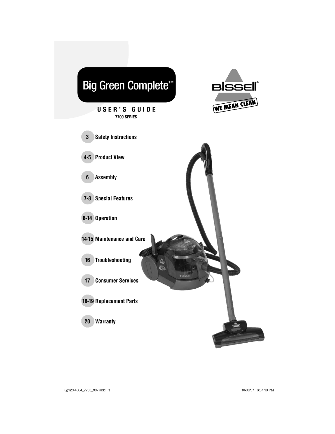 Bissell 7700 warranty Big Green Complete 