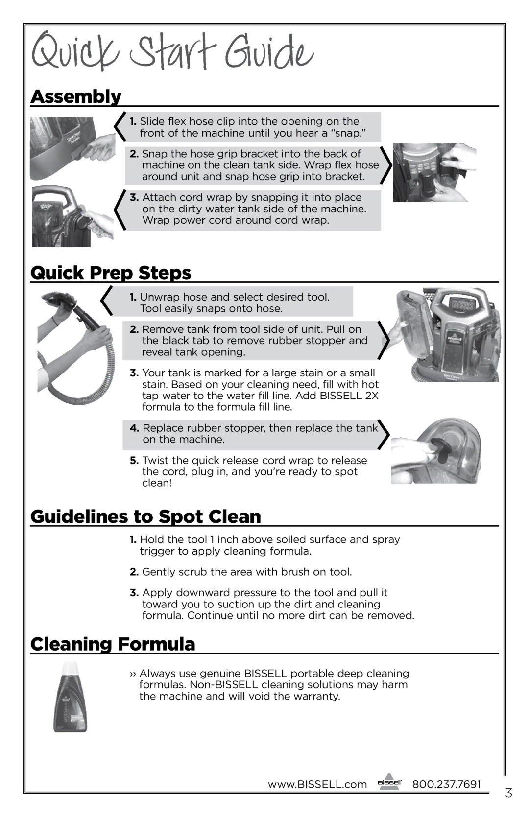 Bissell 7786, 9749, 5207 manual Quick Start Guide, Assembly 