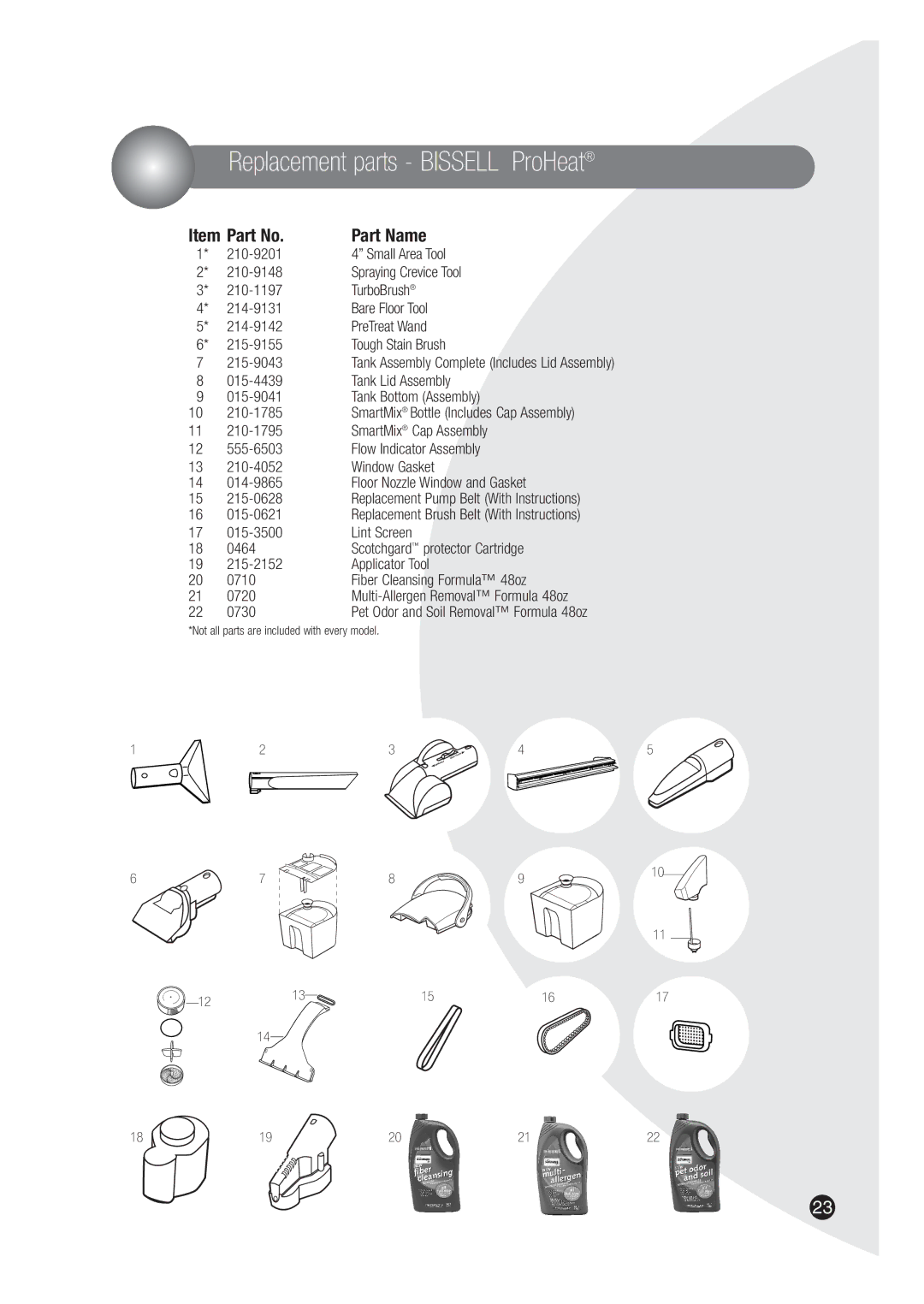 Bissell 8910, 7901 warranty Replacement parts Bissell ProHeat, 015-0621 