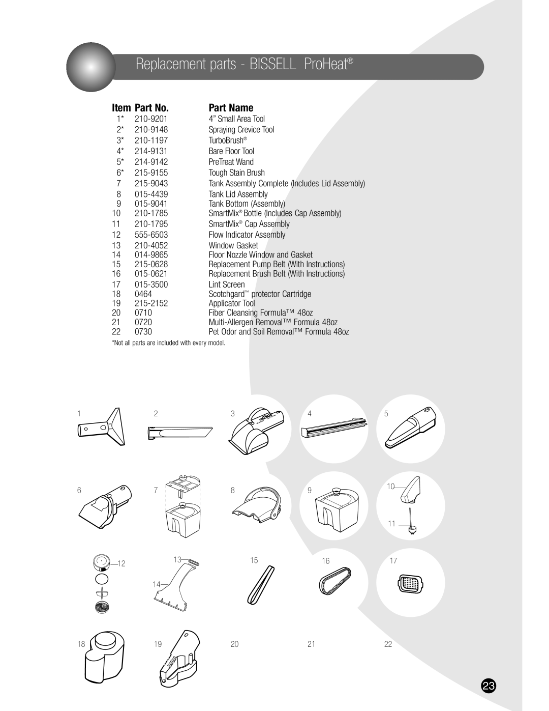 Bissell 7901 warranty Replacement parts Bissell ProHeat, 015-0621 