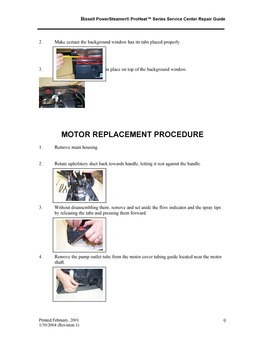 Bissell 1699, 7920, 1698 manual Motor Replacement Procedure 