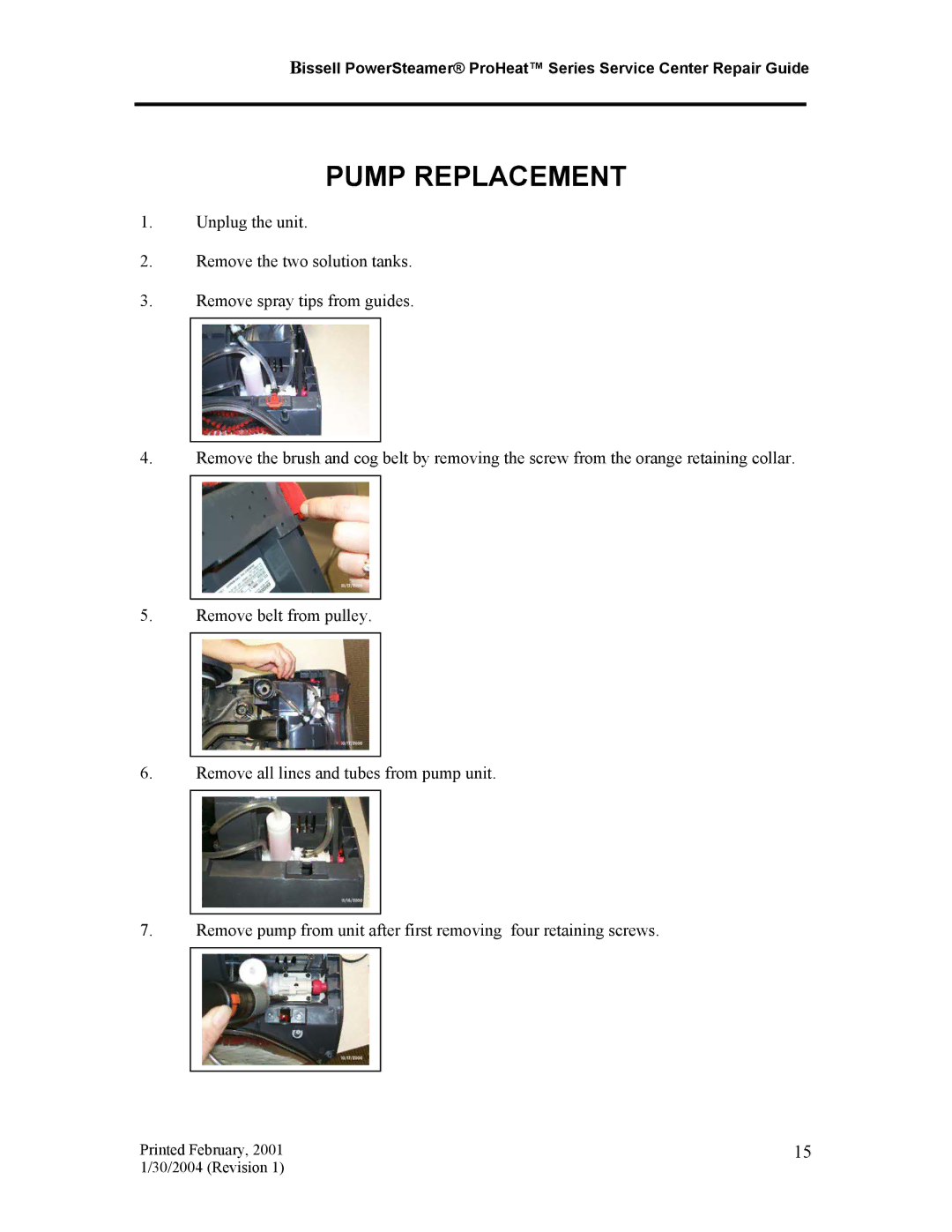 Bissell 1699, 7920, 1698 manual Pump Replacement 