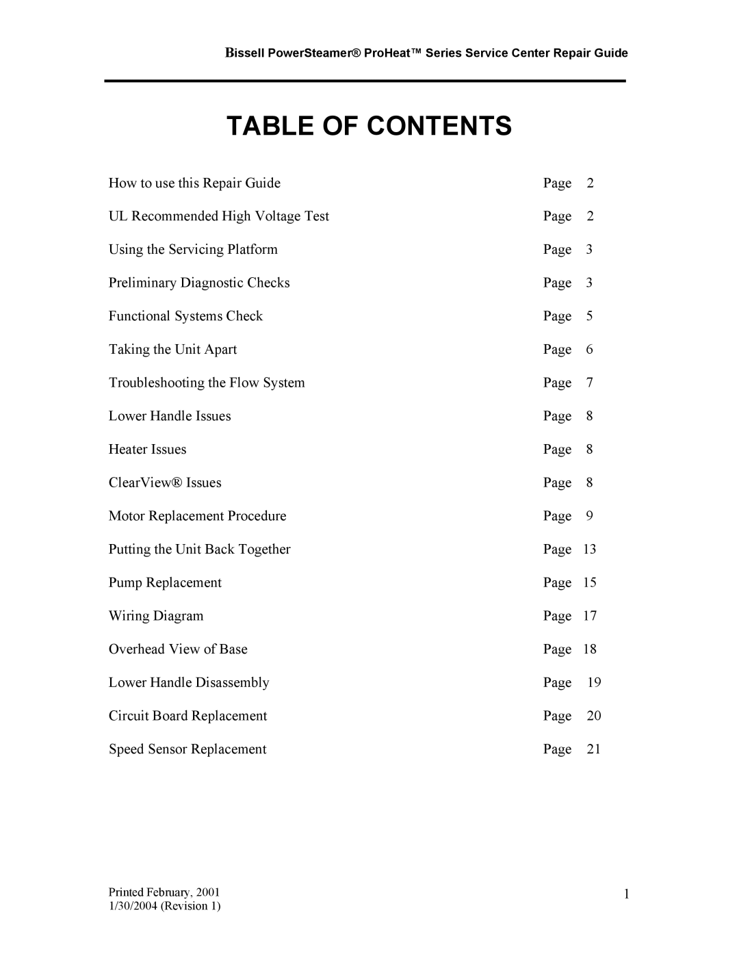 Bissell 1698, 7920, 1699 manual Table of Contents 