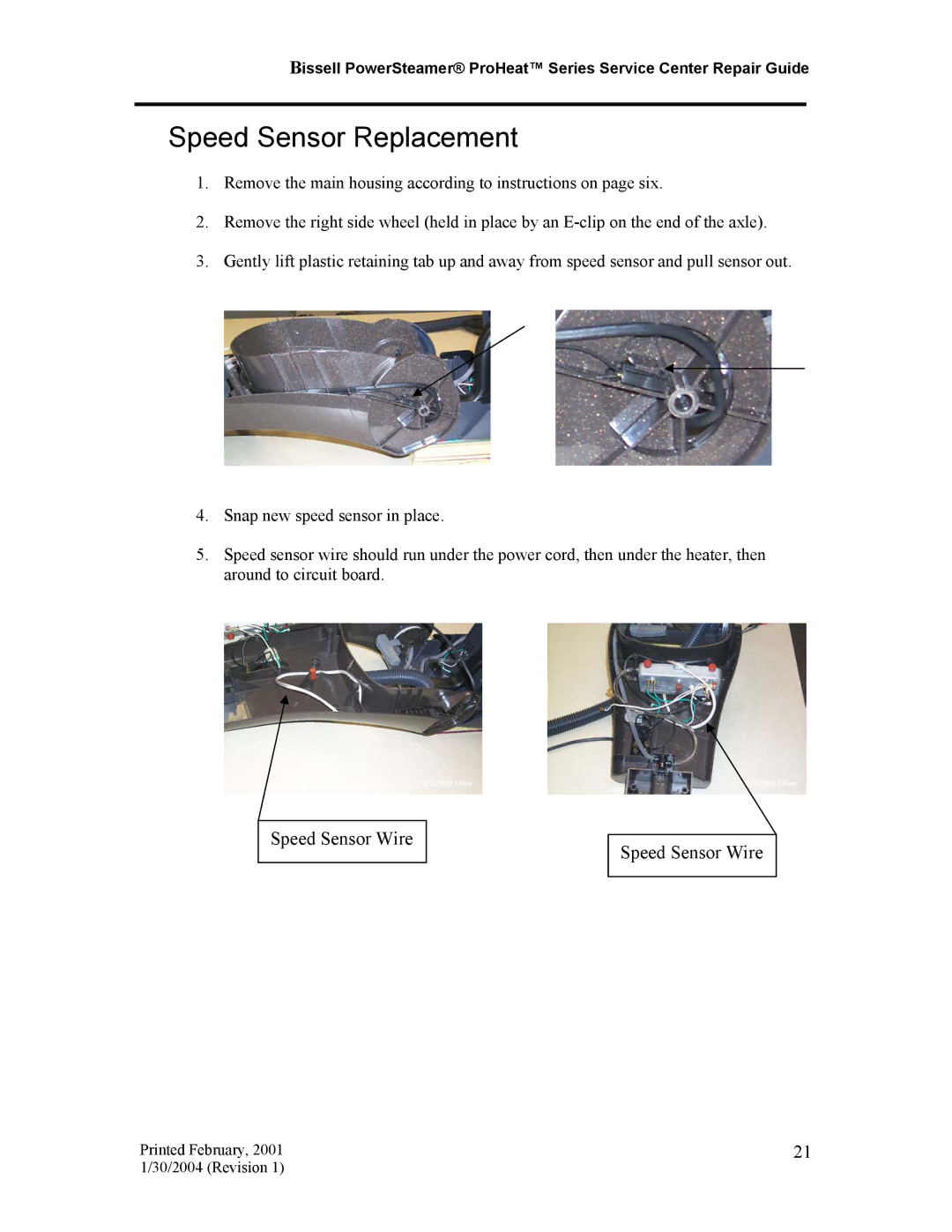 Bissell 1699, 7920, 1698 manual Speed Sensor Replacement 