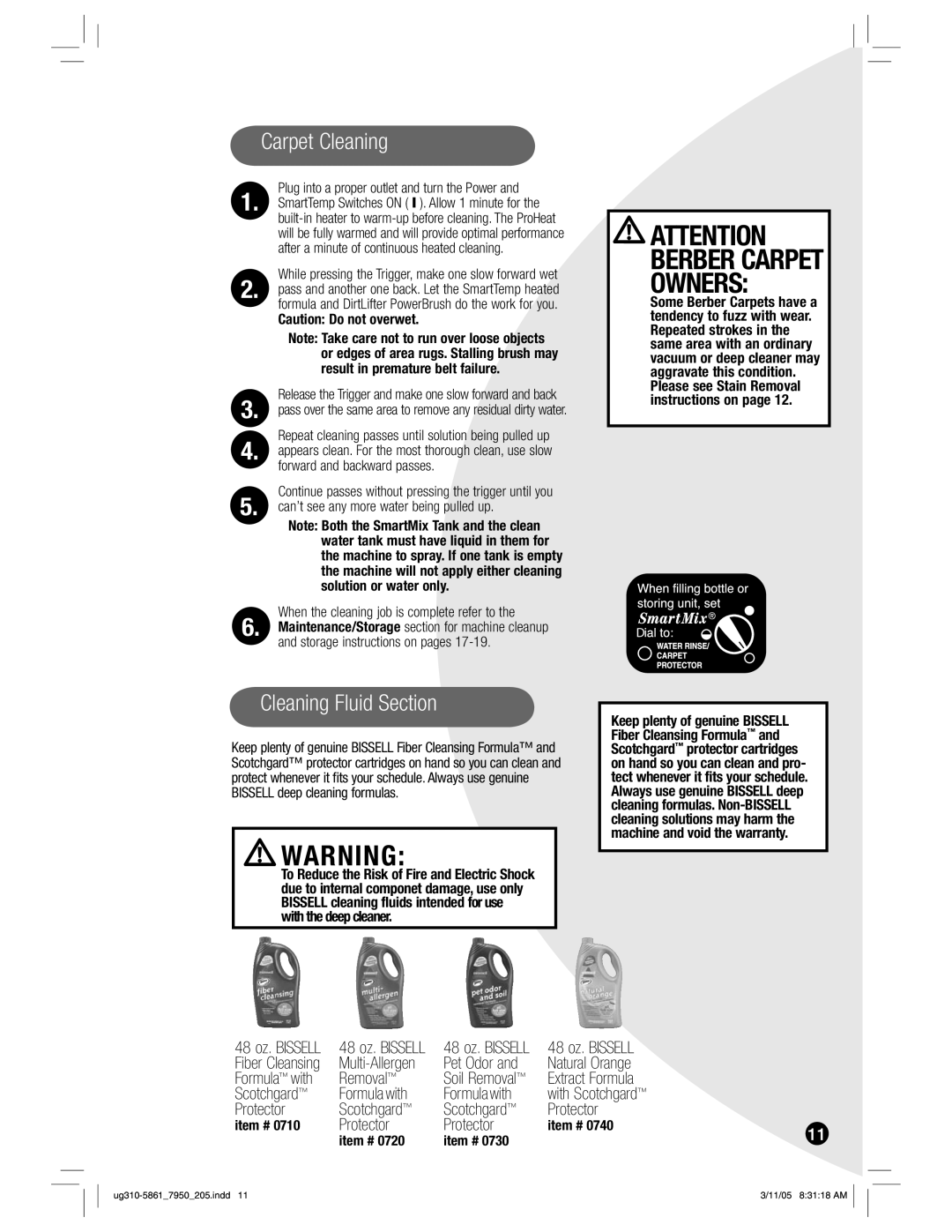 Bissell 7950 warranty Cleaning Fluid Section 