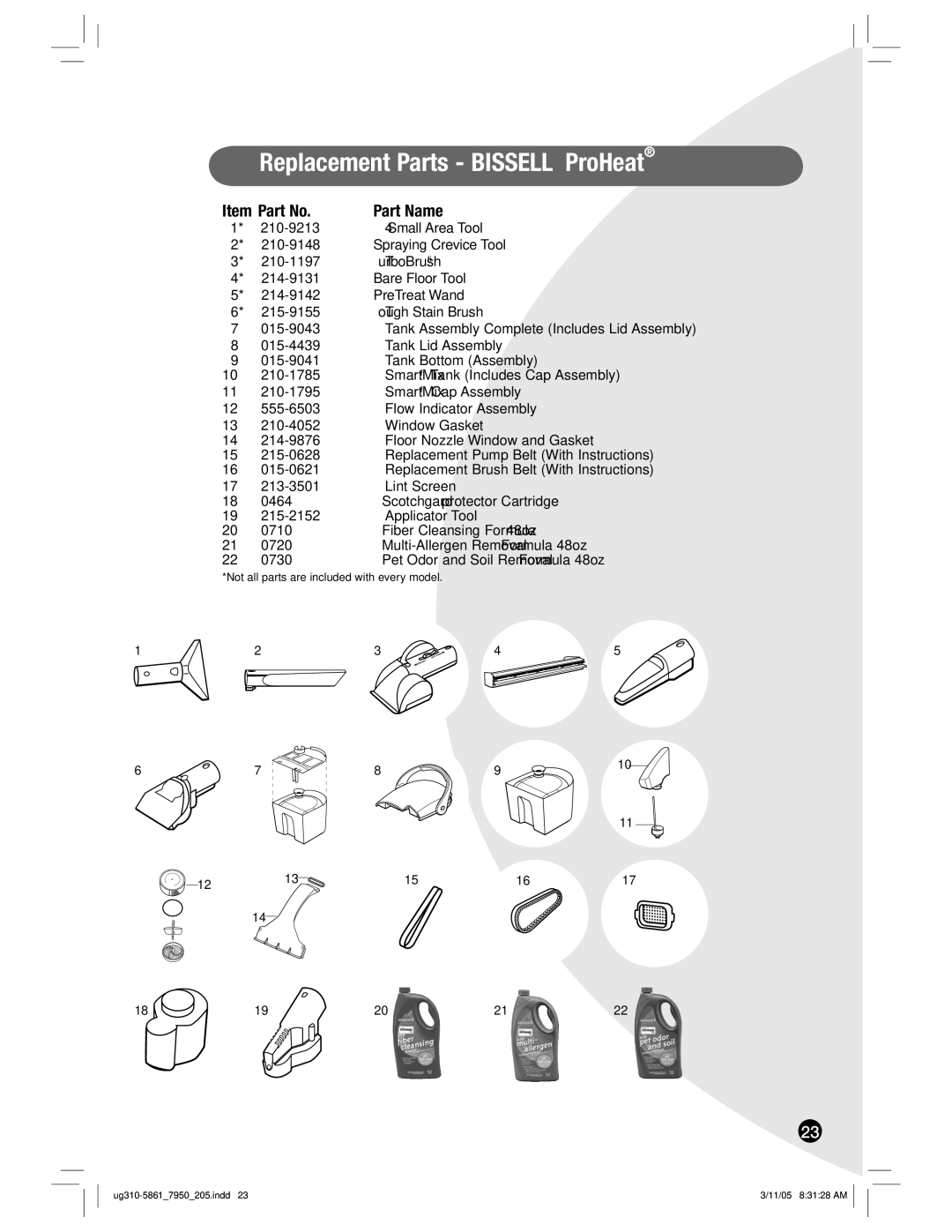 Bissell 7950 warranty Replacement Parts Bissell ProHeat, 015-0621, 0730 