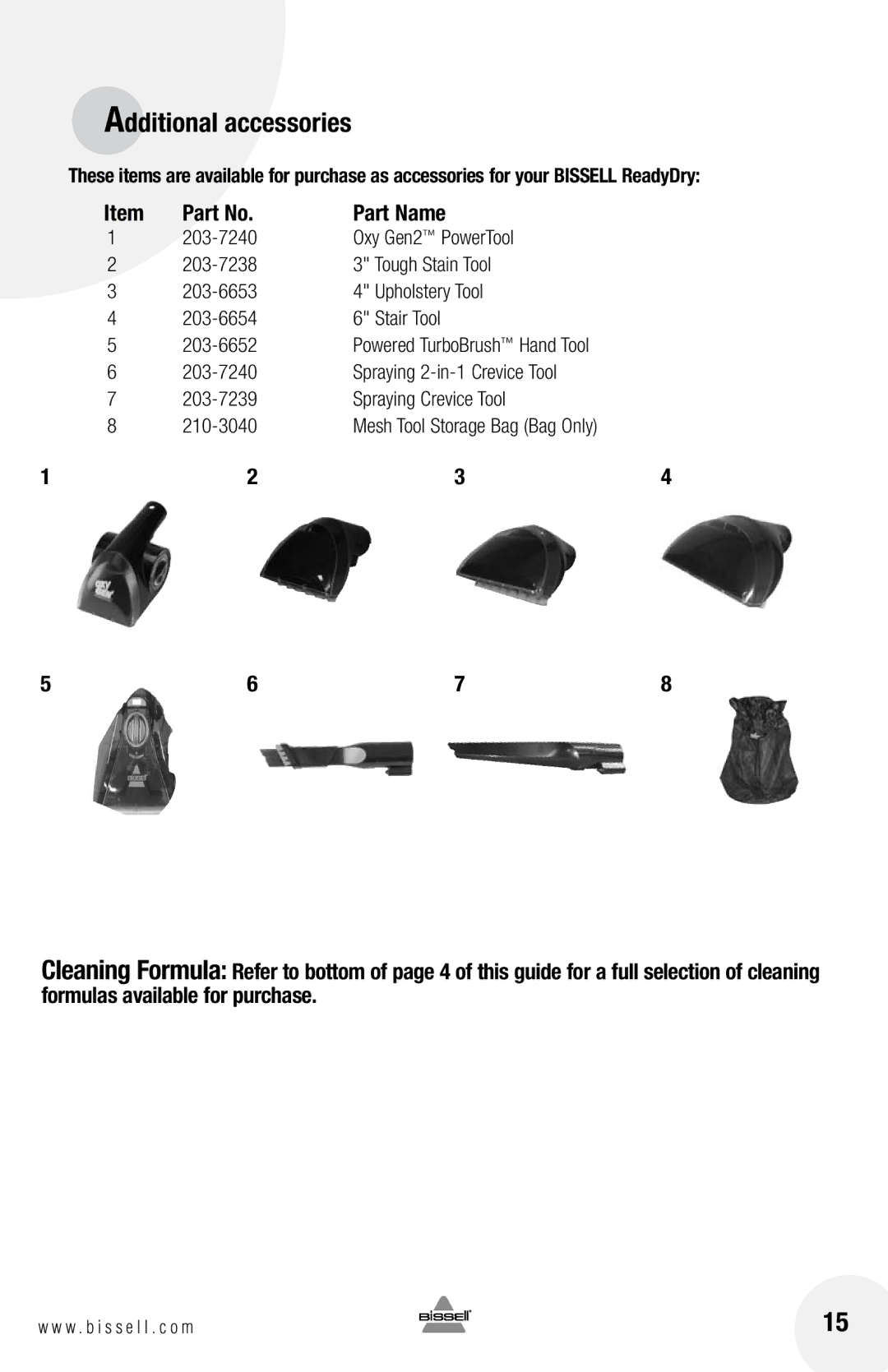 Bissell 79T3 warranty Additional accessories, Part Name 