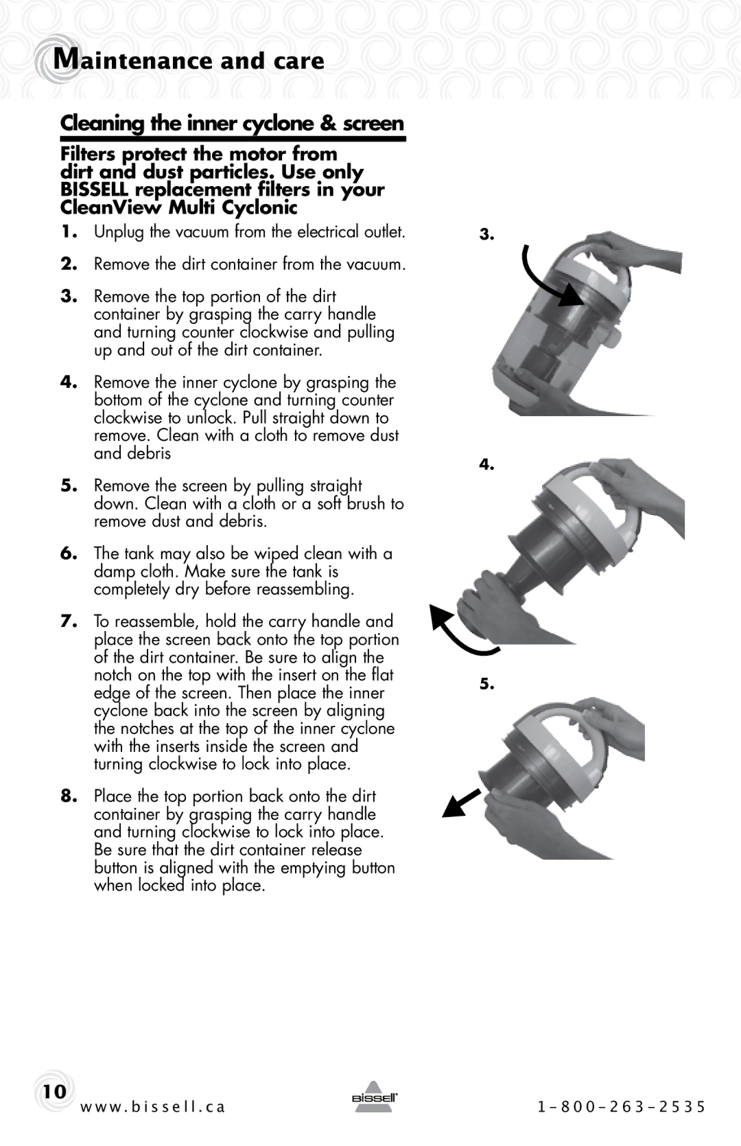 Bissell 80Q2 warranty Cleaning the inner cyclone & screen 