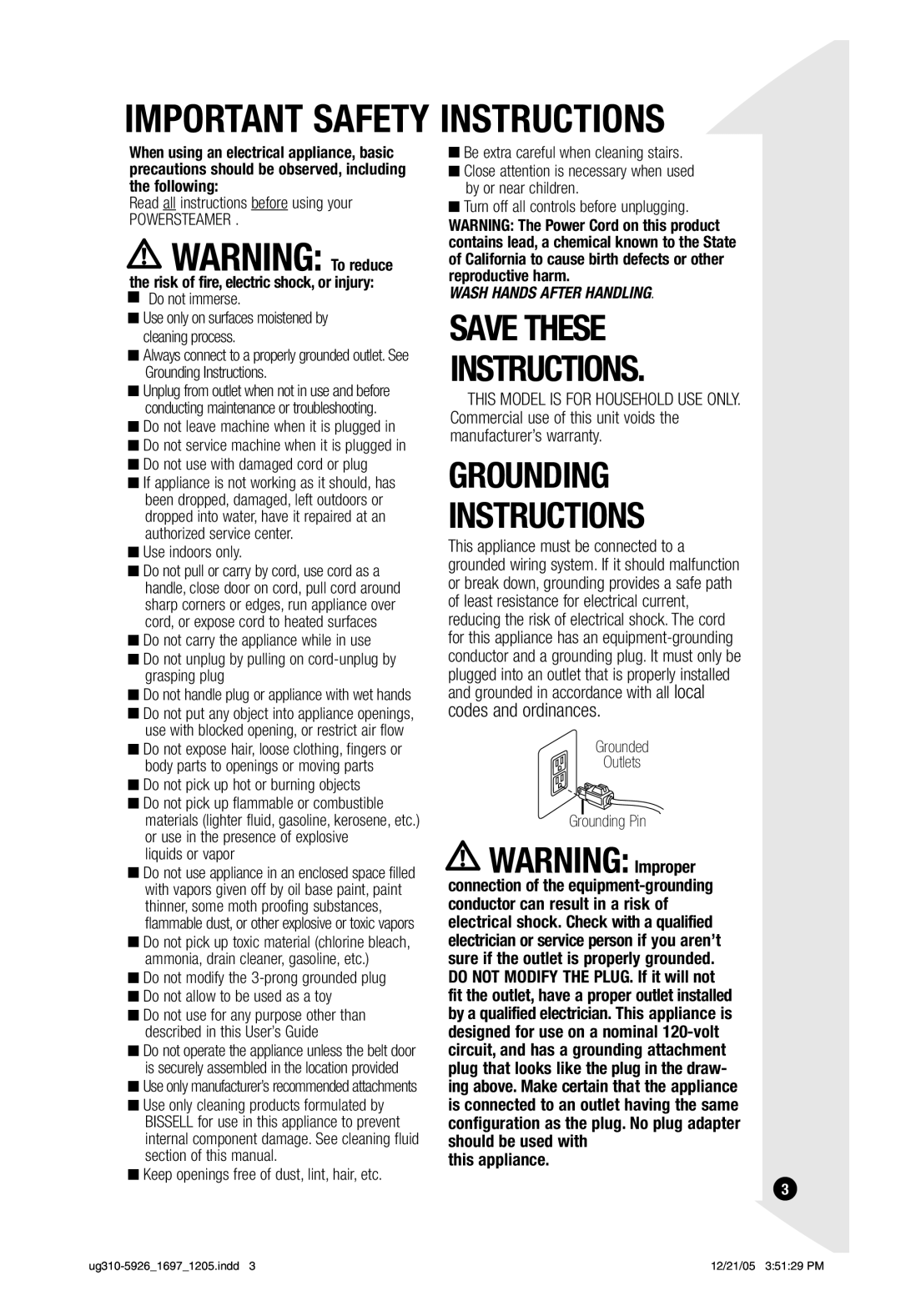 Bissell 8804 warranty Read all instructions before using your, Do not immerse, Do not leave machine when it is plugged 