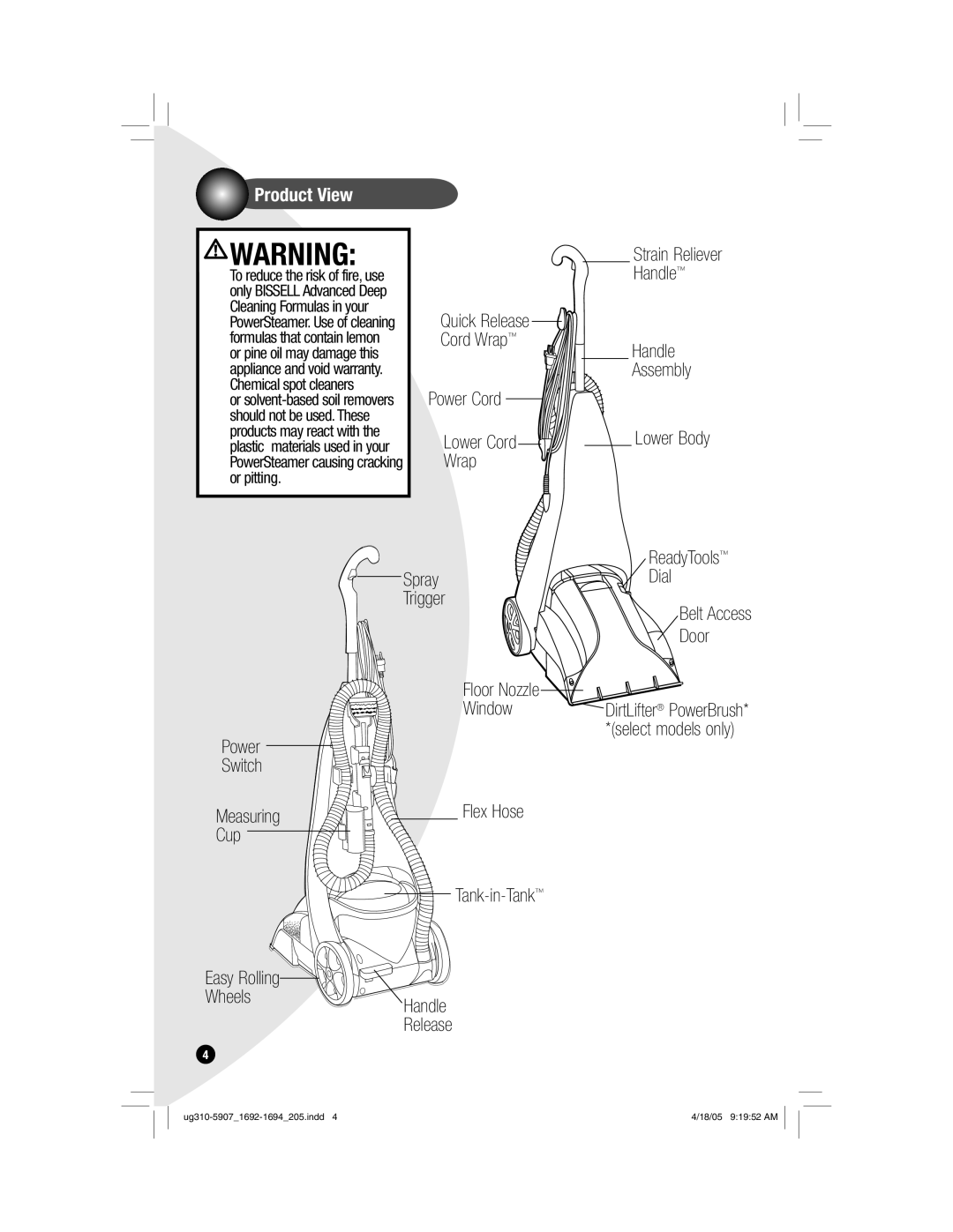 Bissell 8806, 8805, 1693, 1692 warranty Product View 