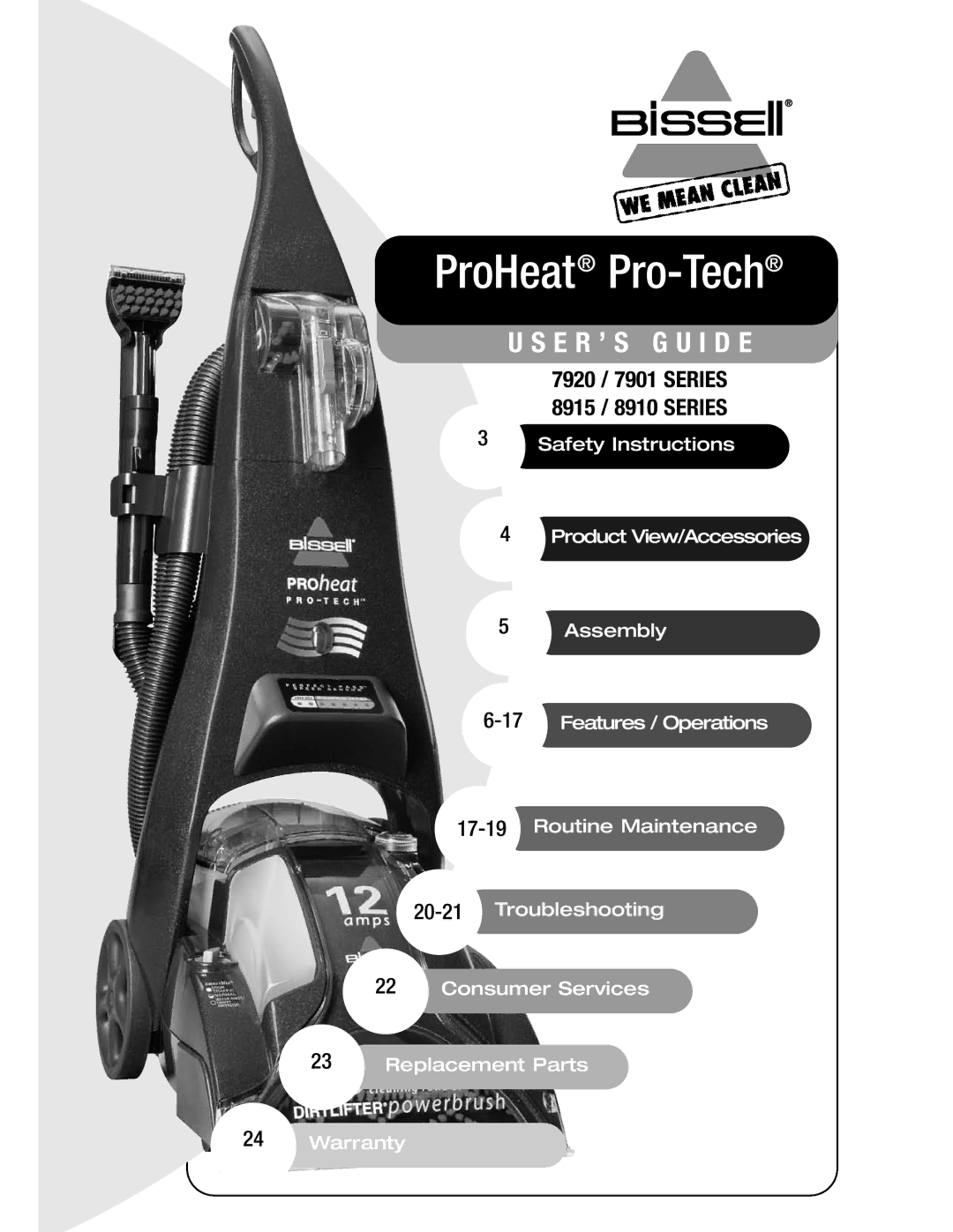 Bissell 7920, 8915 warranty ProHeat Pro-Tech 