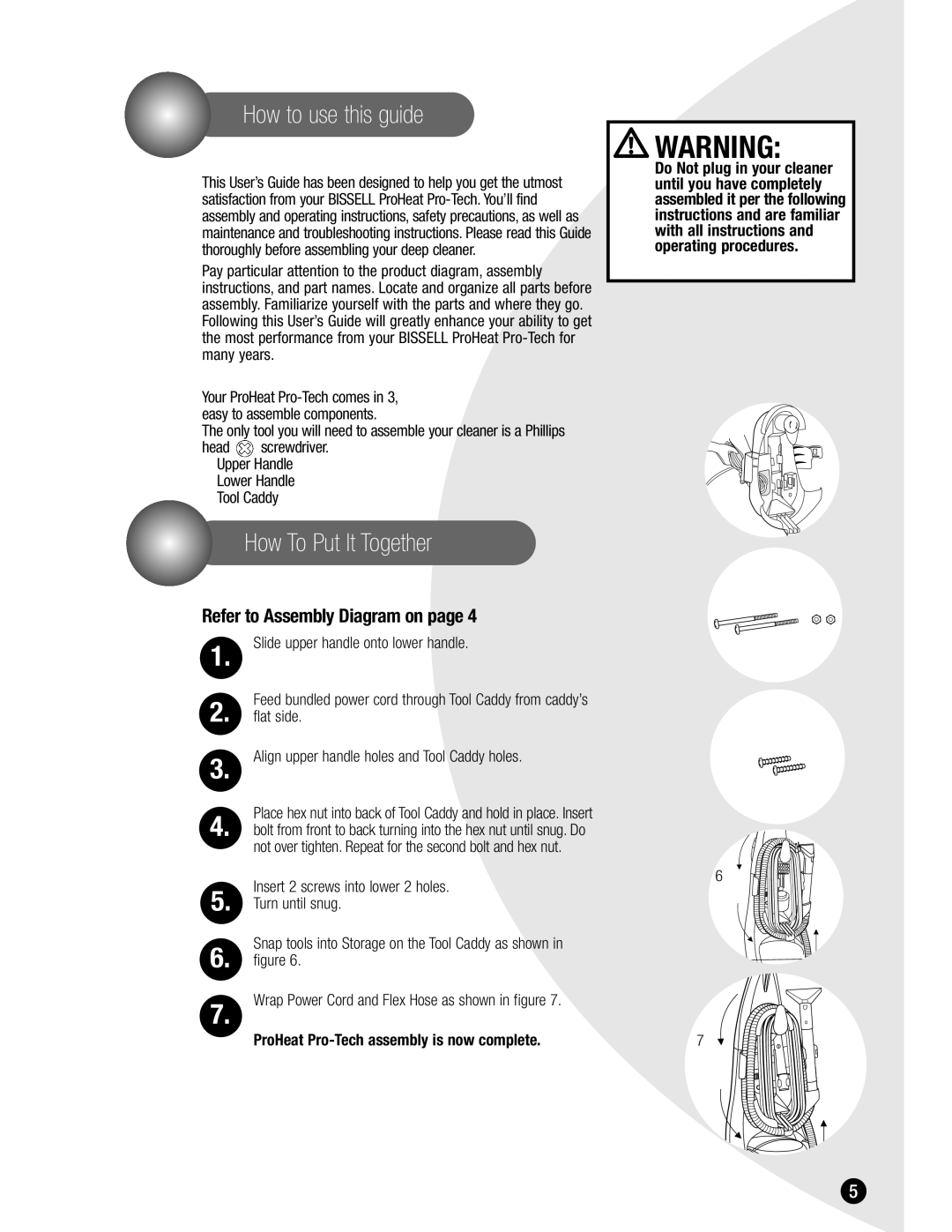 Bissell 7920, 8915 warranty How to use this guide, How To Put It Together 