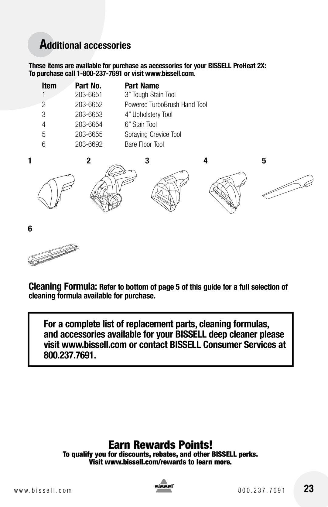 Bissell 8930, 8960 warranty Part Name, Bare Floor Tool, Spraying Crevice Tool 