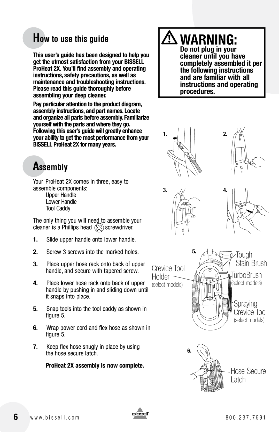 Bissell 8960, 8930 warranty How to use this guide, Assembly, Slide upper handle onto lower handle, Stain Brush TurboBrush 