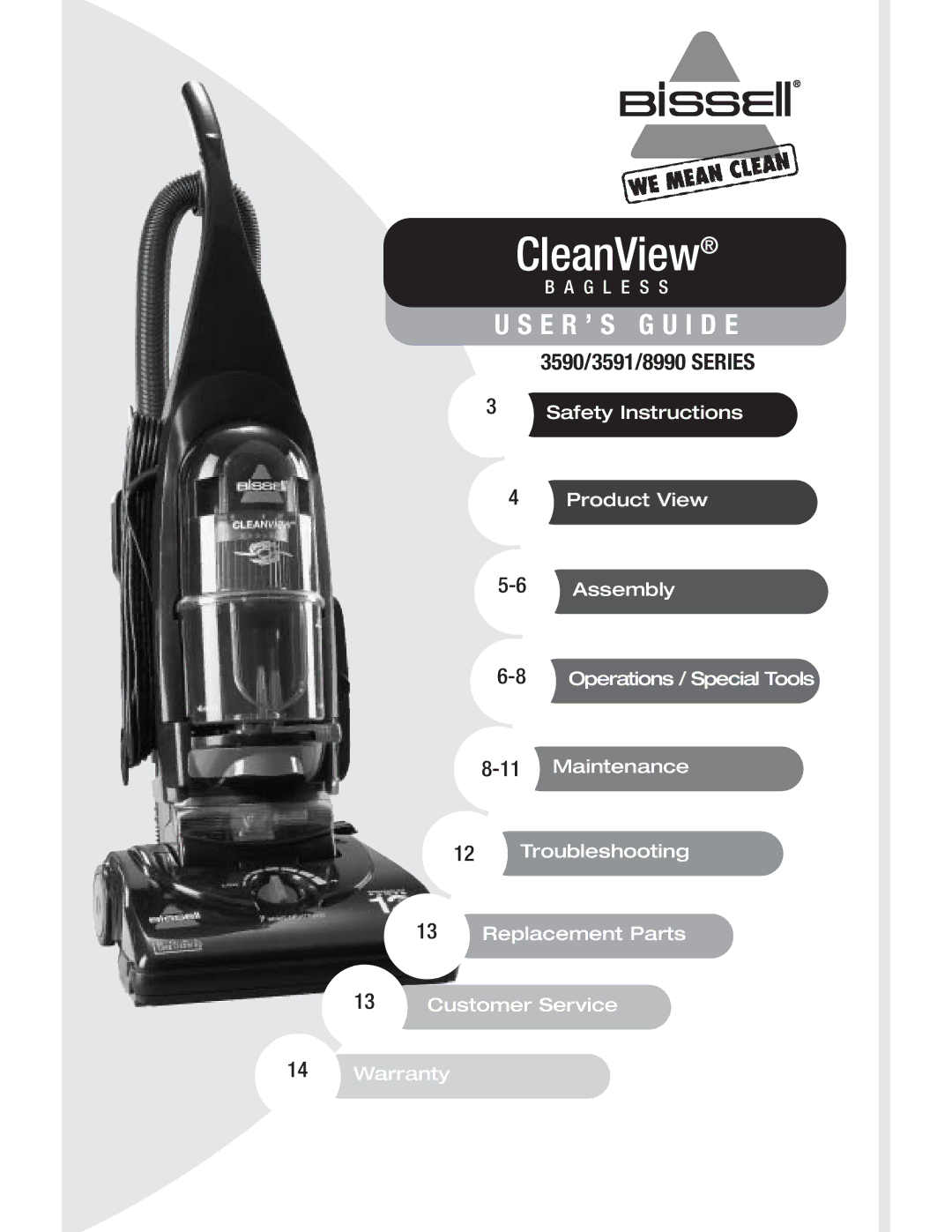 Bissell warranty CleanView, 3590/3591/8990 Series 