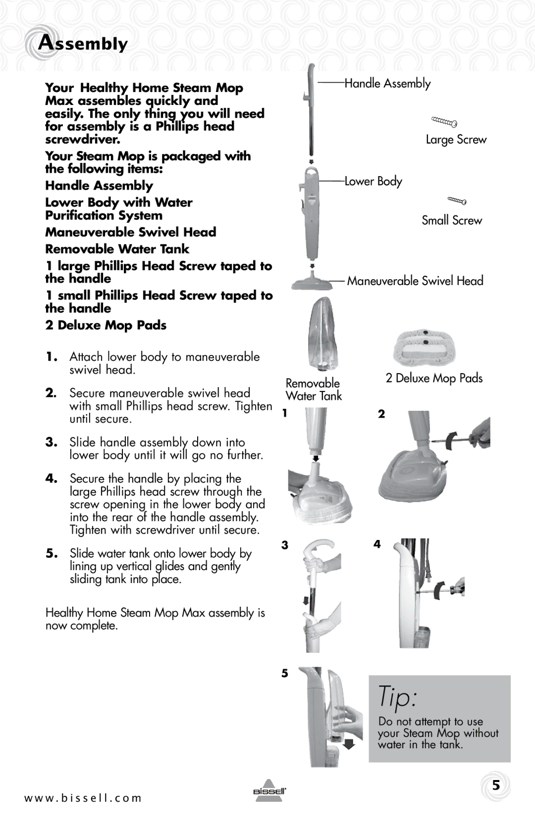 Bissell 90Y5 warranty Tip, Assembly 