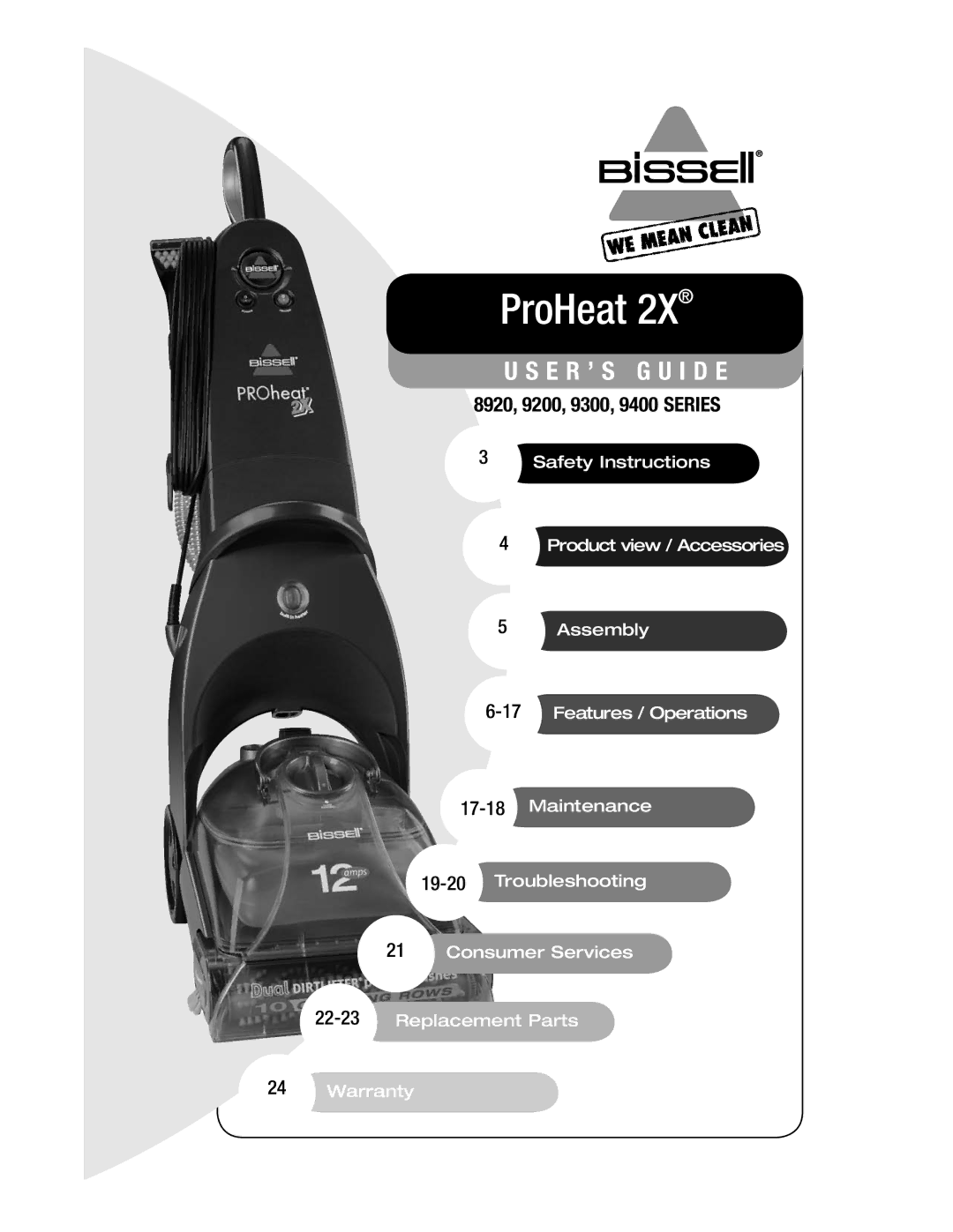 Bissell 9400, 9300, 8920 warranty ProHeat 