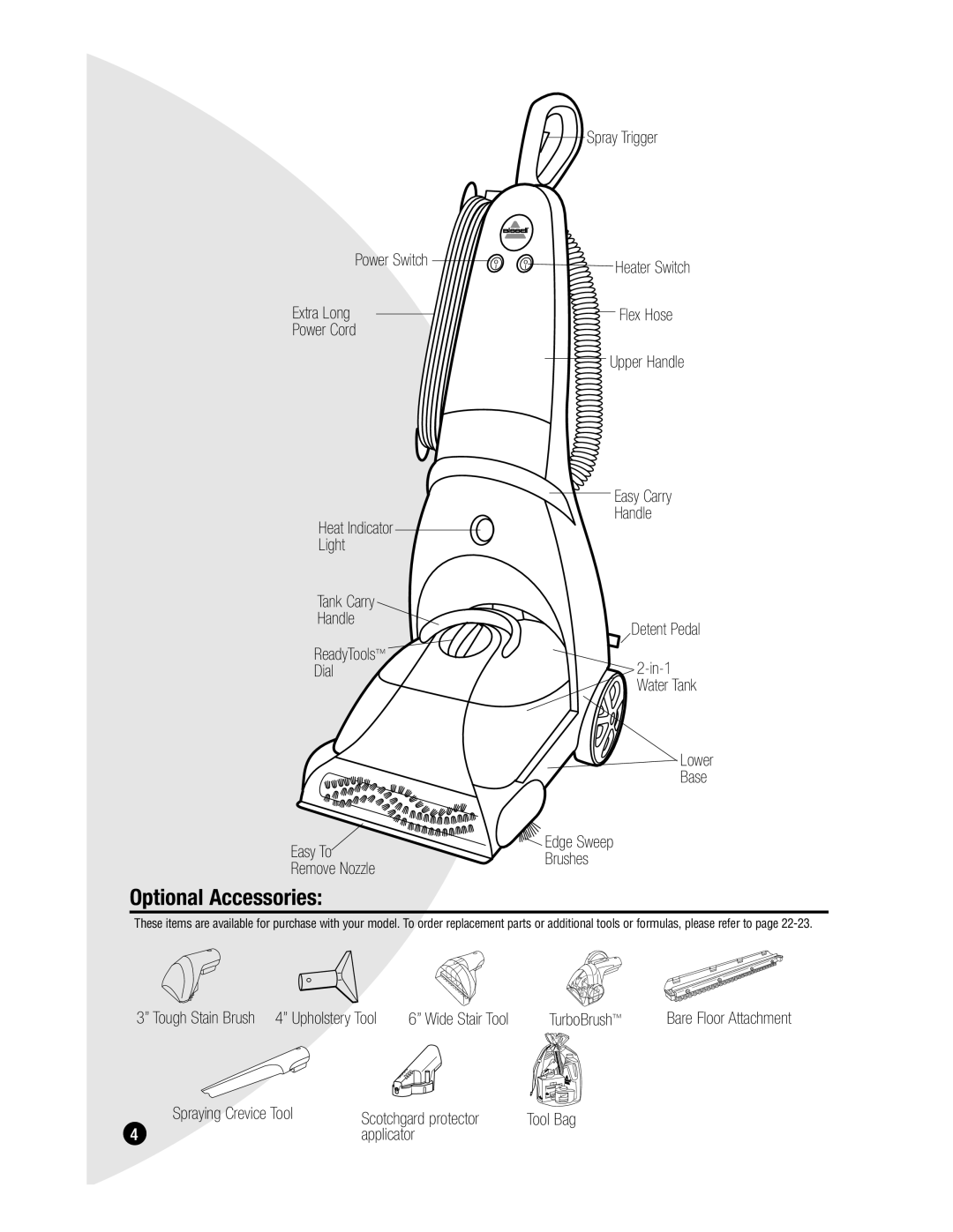 Bissell 9400, 9300, 8920 warranty Optional Accessories 