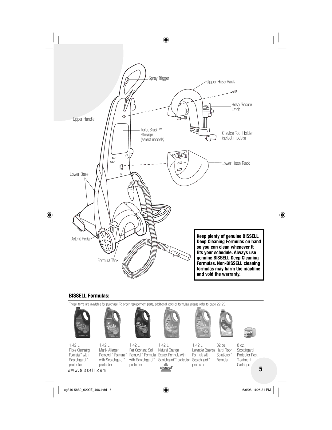 Bissell 9200, 9400 warranty Bissell Formulas 