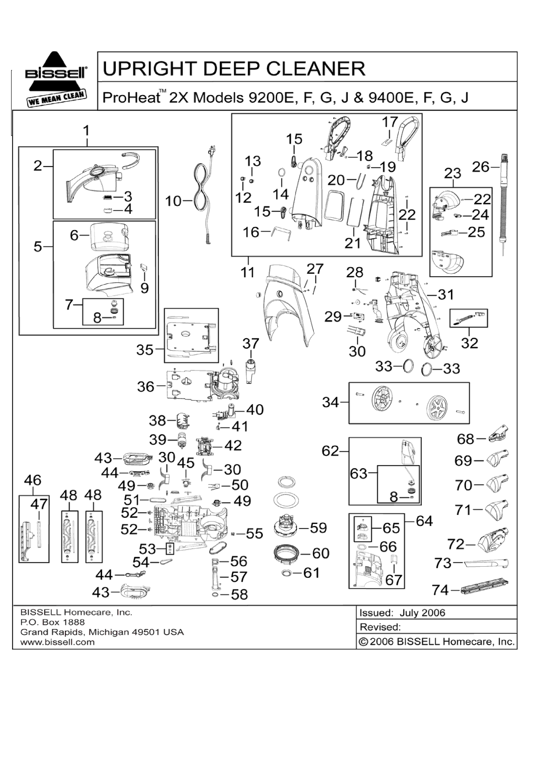 Bissell 9200J, 9400G, 9200E, 9400F, 9400E, 9200G, 9400J, 9200F manual 