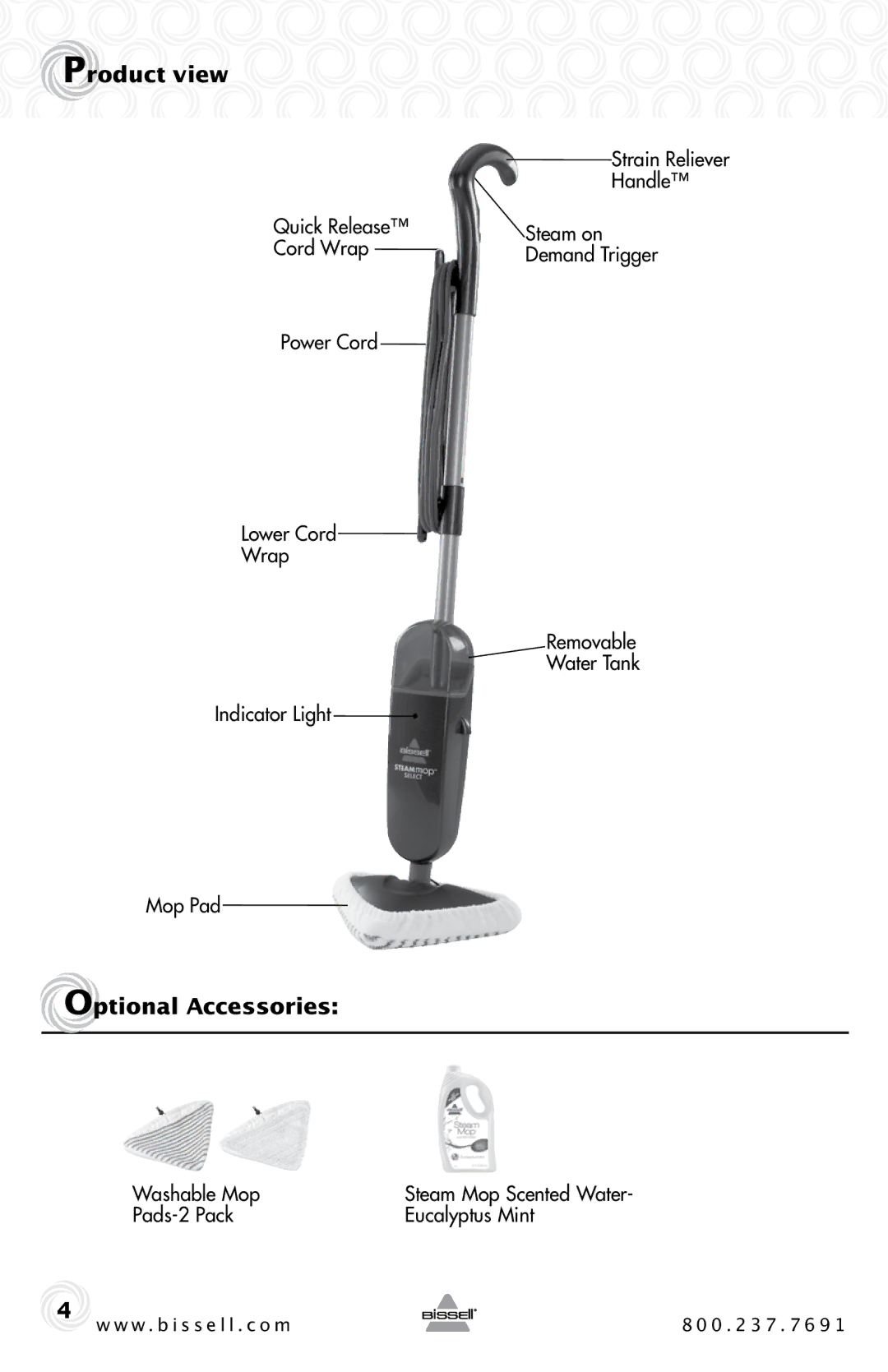 Bissell 94E9 warranty Product view, Optional Accessories 