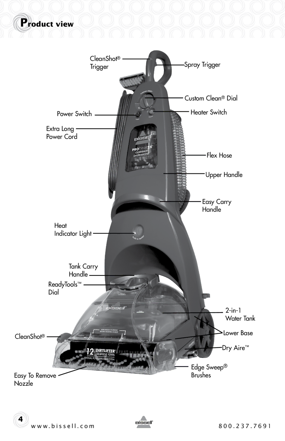 Bissell 9500-p warranty Product view, Lower Base Dry Aire Edge Sweep Brushes 