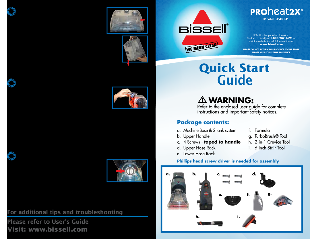 Bissell 9500-p warranty Earn BISSELL Rewards, Users Guide, Thank You Safety Instructions Product View Assembly Operations 