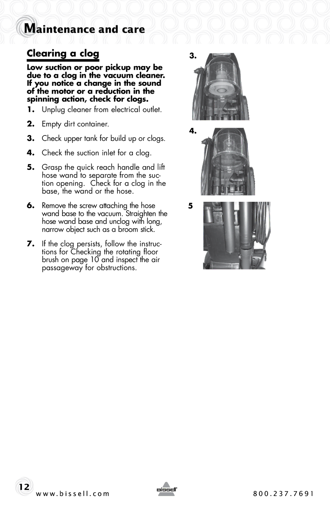 Bissell 95P1 warranty Clearing a clog 