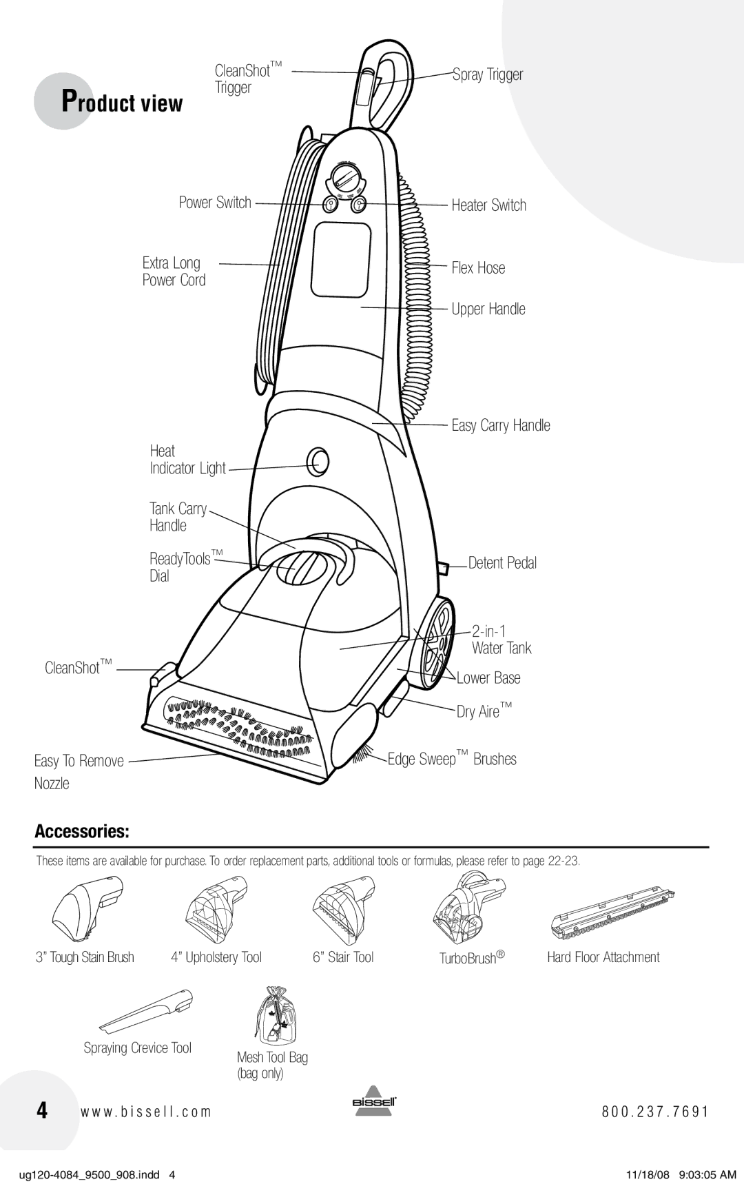 Bissell 9600 warranty Product view, Accessories 