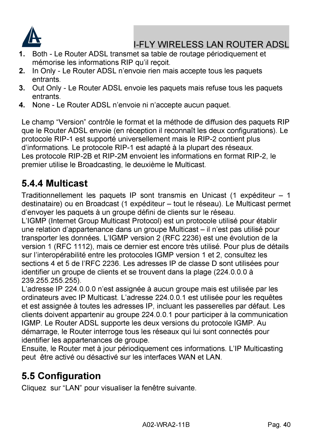 Bissell A02-WRA2-11B manual Multicast, Configuration 