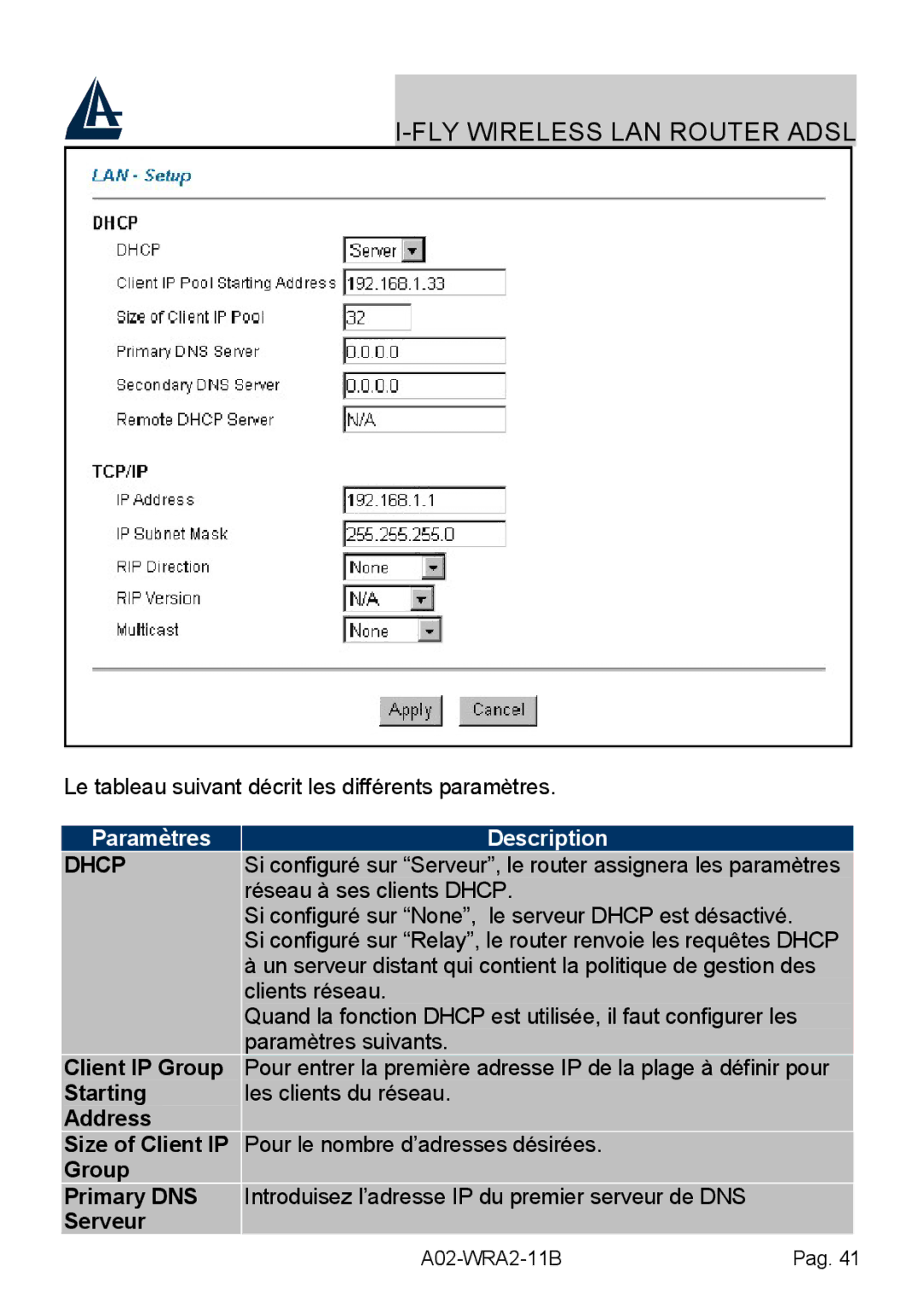 Bissell A02-WRA2-11B manual Starting, Address Size of Client IP, Group Primary DNS 
