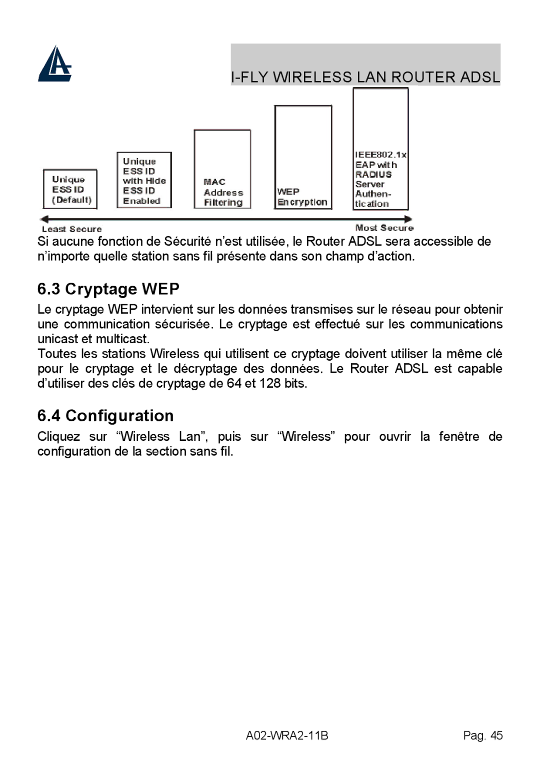 Bissell A02-WRA2-11B manual Cryptage WEP, Configuration 