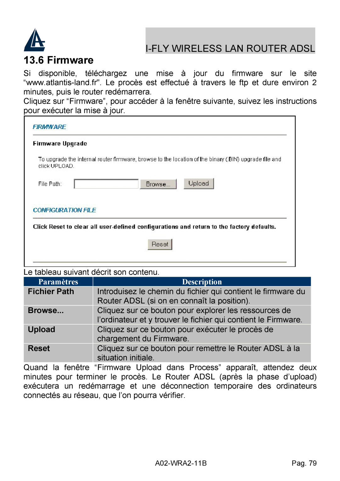 Bissell A02-WRA2-11B manual Firmware, Fichier Path, Browse, Upload, Reset 