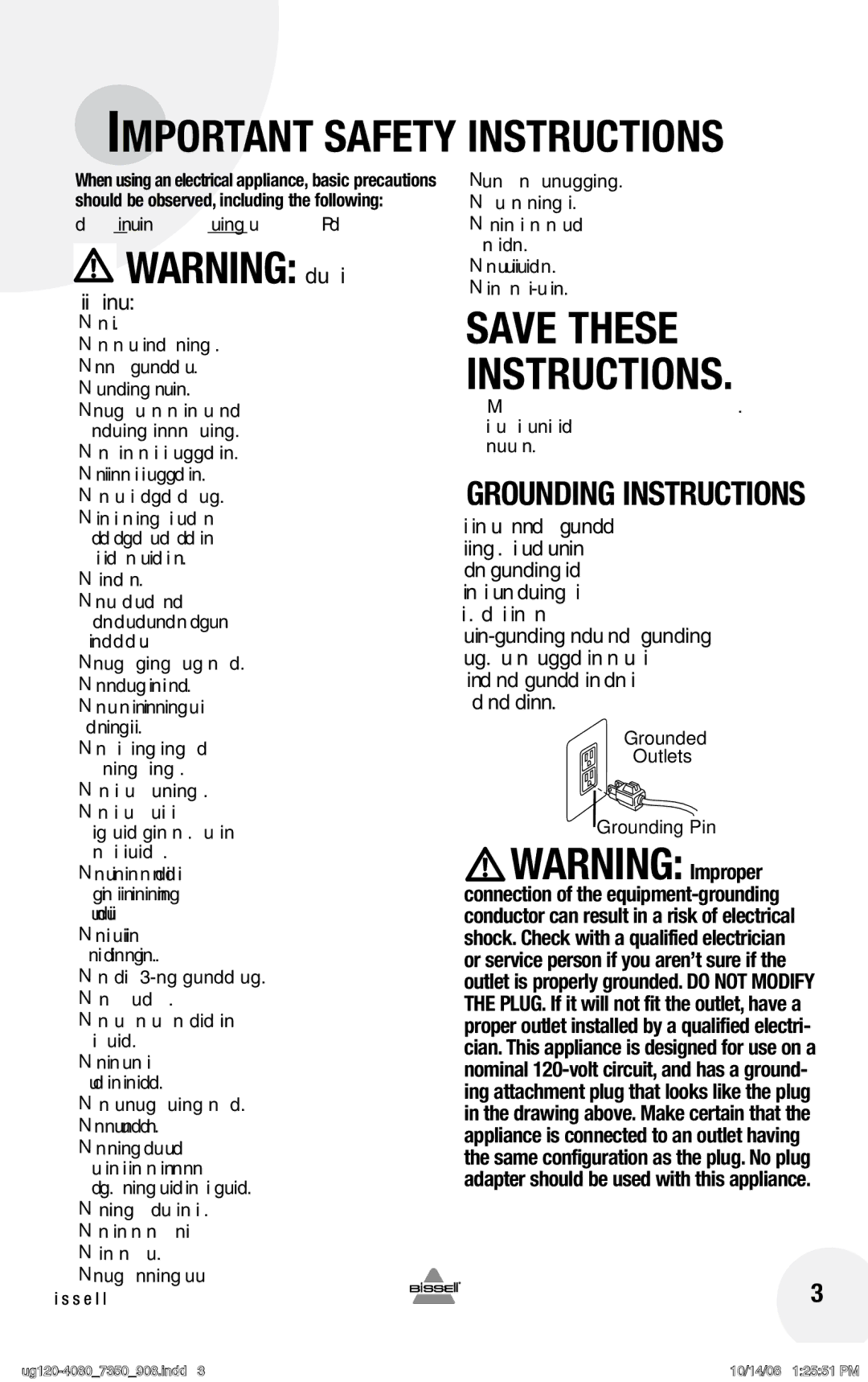 Bissell 8350, E600 warranty Save These Instructions 