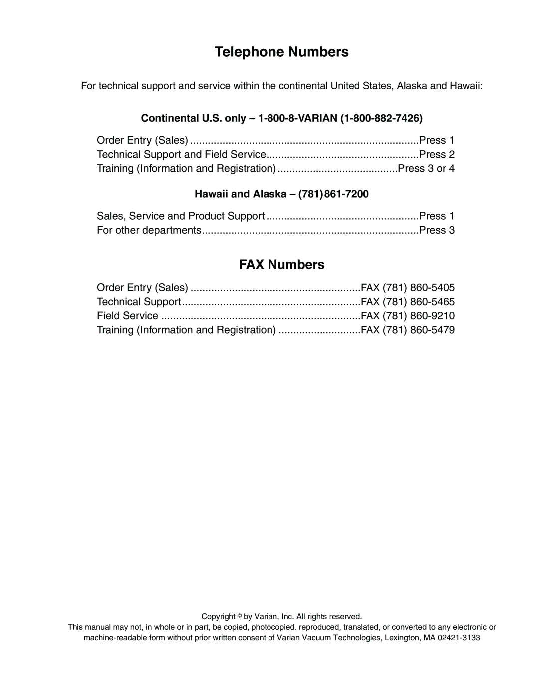 Bissell HS-20 instruction manual Telephone Numbers 