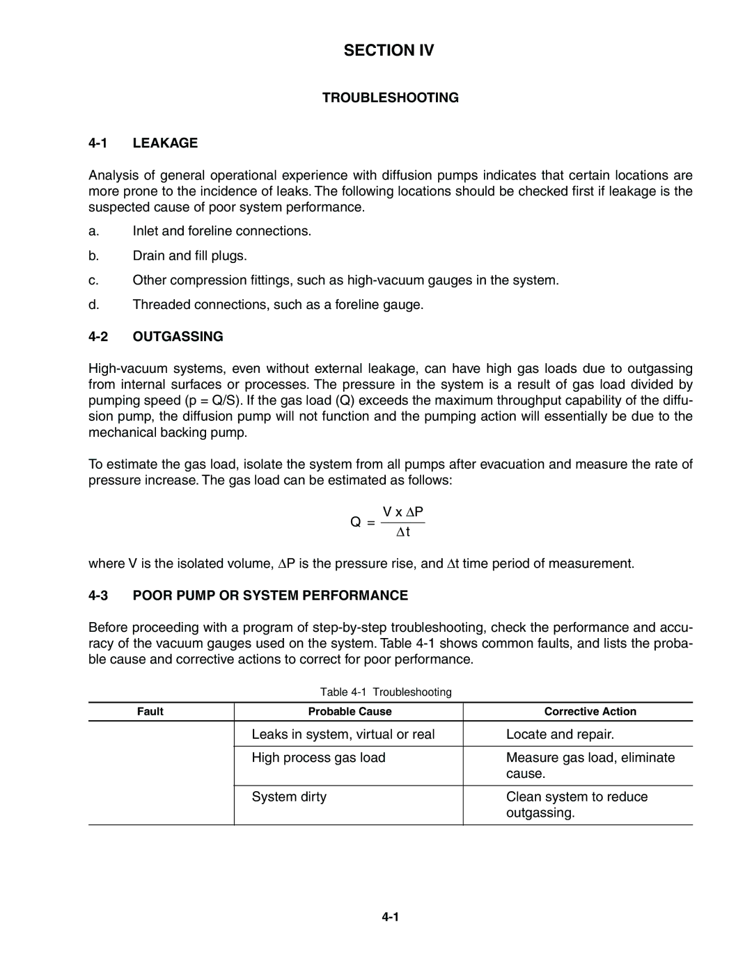 Bissell HS-20 instruction manual Troubleshooting Leakage, Outgassing, Poor Pump or System Performance 