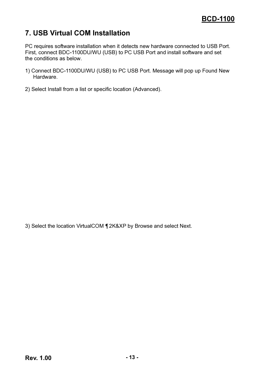 BIXOLON user manual BCD-1100 USB Virtual COM Installation 