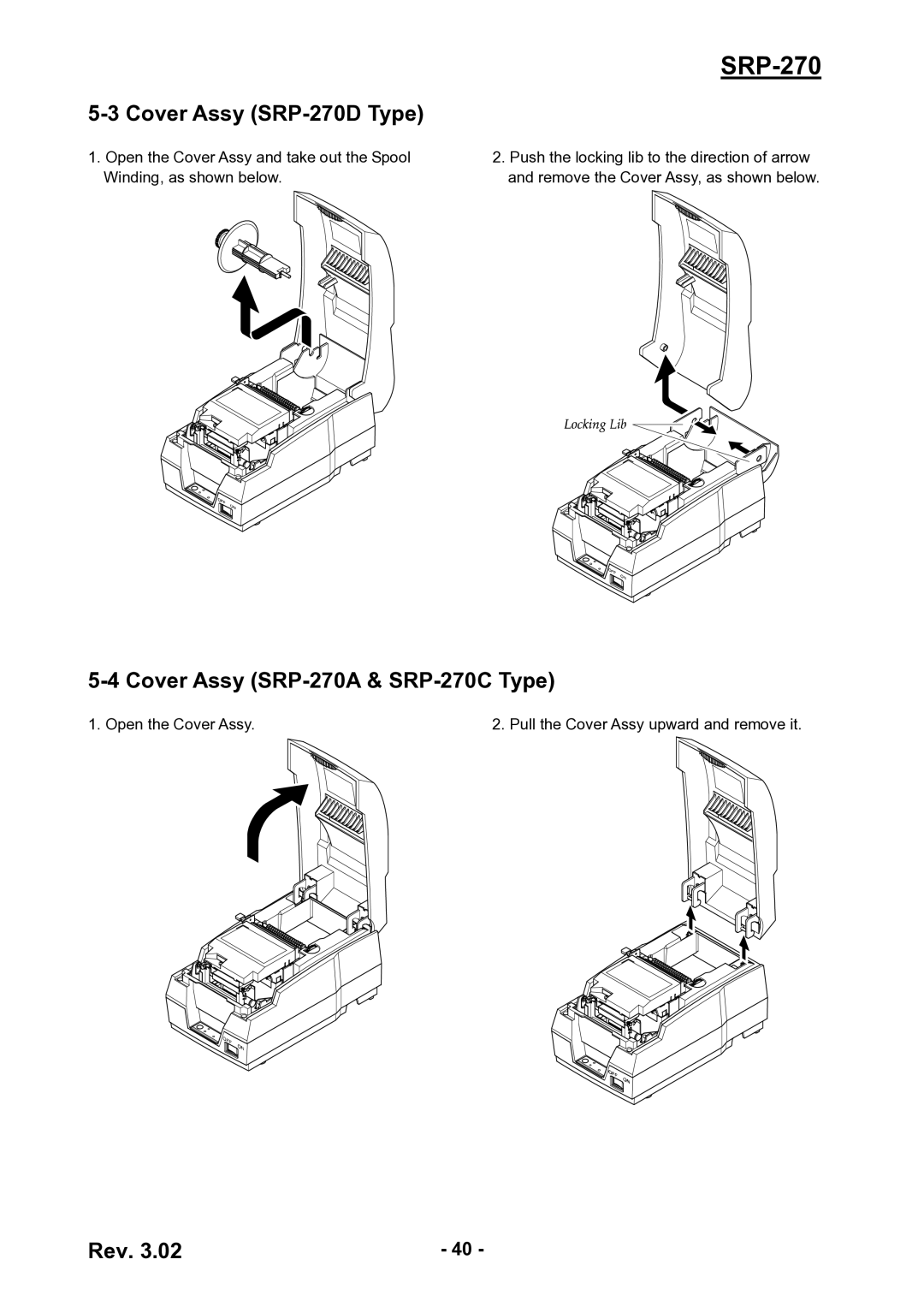 BIXOLON service manual Cover Assy SRP-270D Type, Cover Assy SRP-270A & SRP-270C Type 