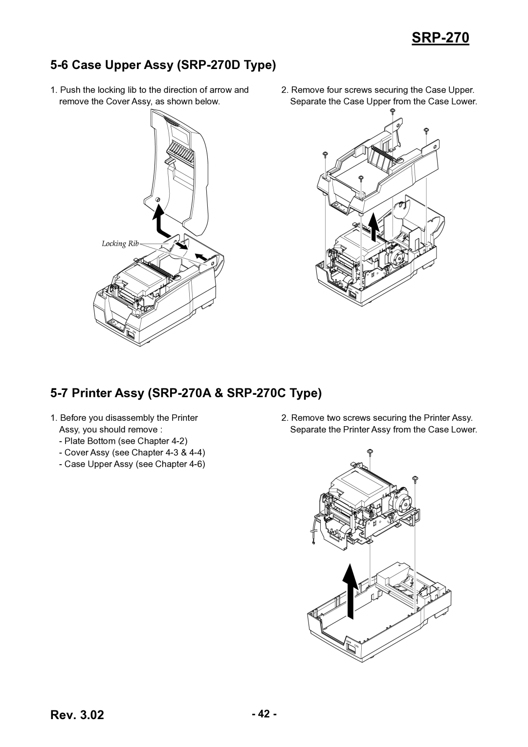 BIXOLON service manual Case Upper Assy SRP-270D Type, Printer Assy SRP-270A & SRP-270C Type 